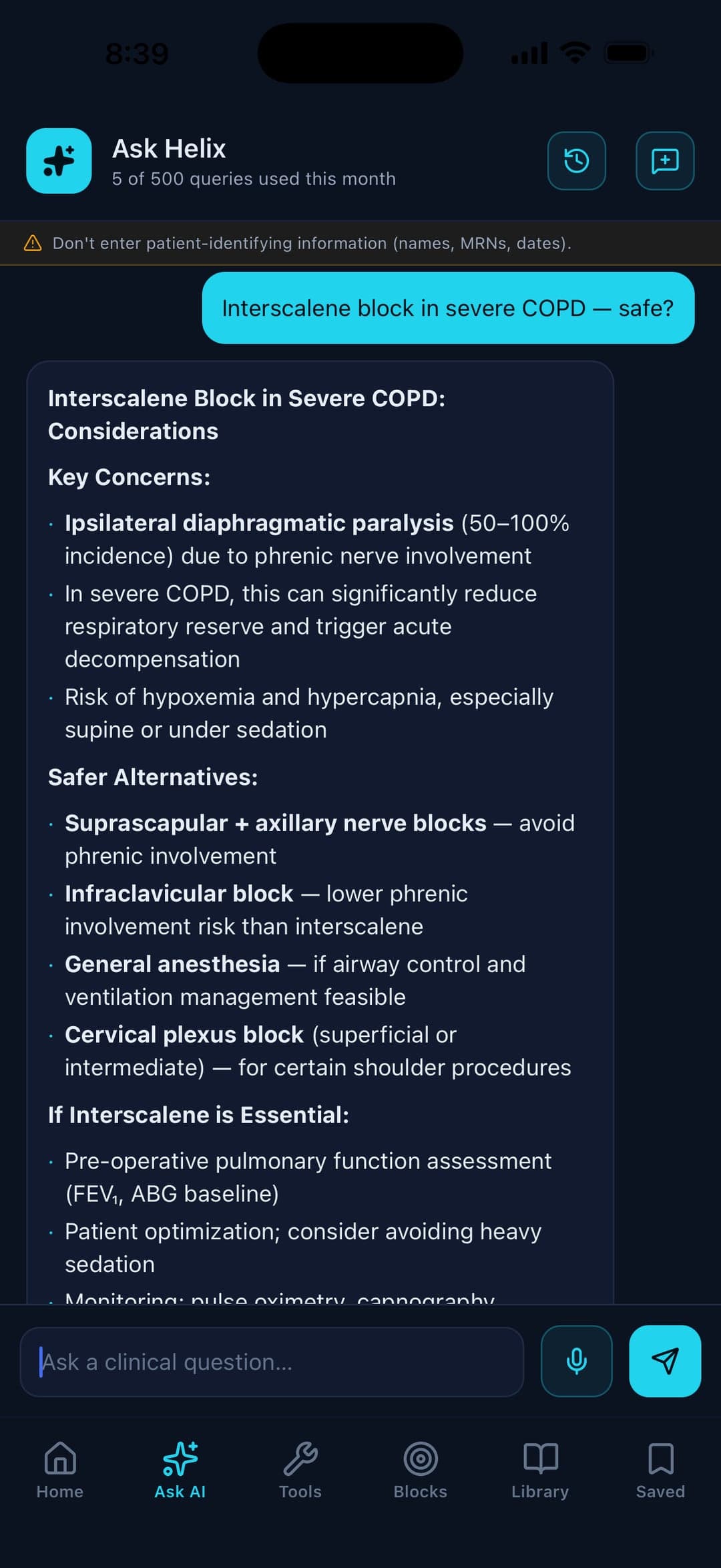 Helix Anesthesia multi-turn chat — pediatric ETT sizing example
